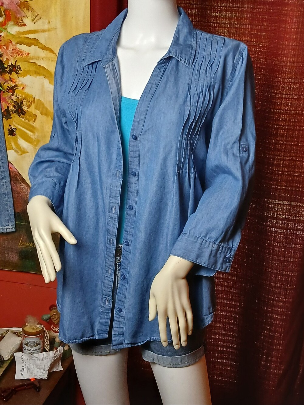 Classic Blue Denim Button-Front Women's Shirt